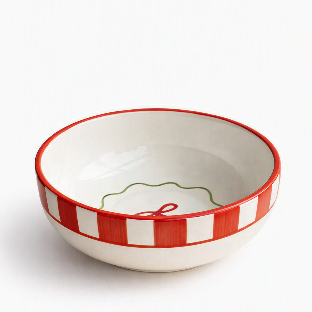 Candy Cane Bow Red Ceramic Bowl - Large