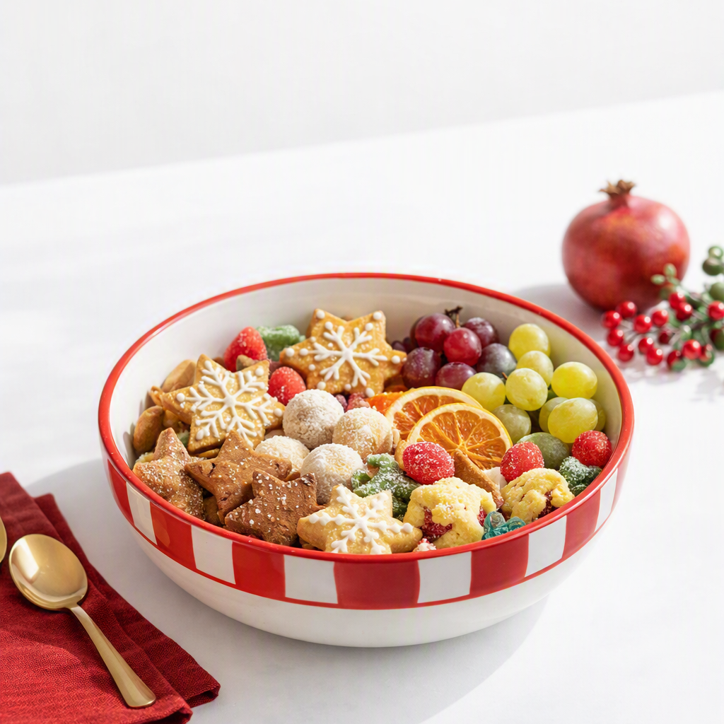 Candy Cane Bow Red Ceramic Bowl - Large