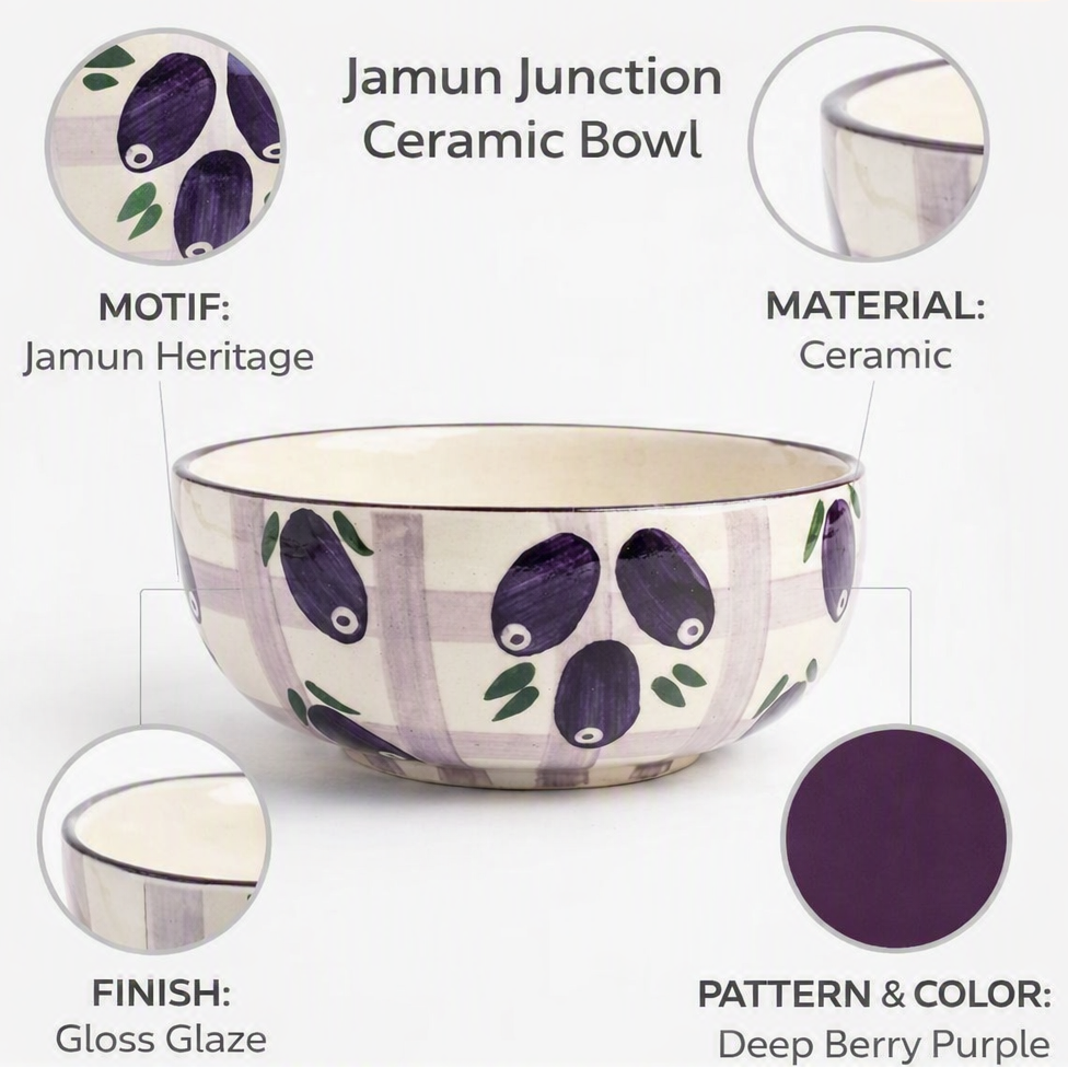 Jamun Junction Handpainted Ceramic Bowl | 300 ml | 5.5 Inch