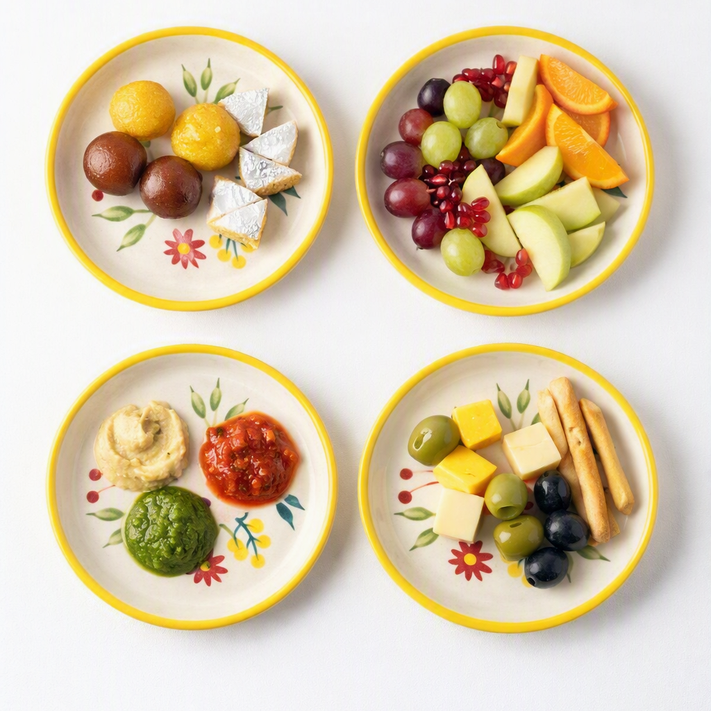 Elegant Ceramic Tapas Plates with Floral Design – Set of 4 (5.5 Inch)