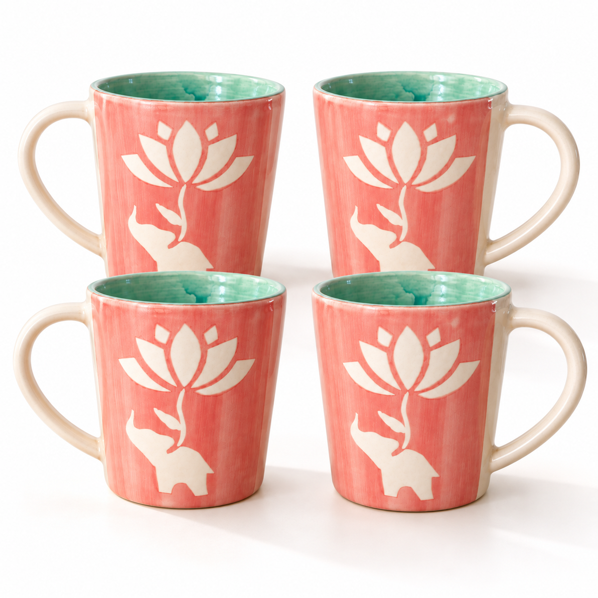 Lucky Lotus Handpainted Ceramic Mug (300 ml) - Pink