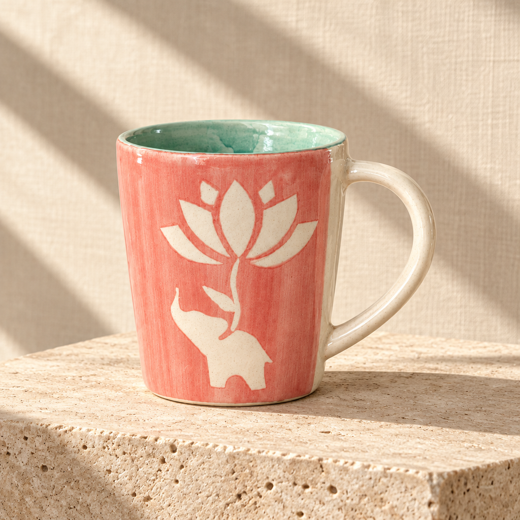 Lucky Lotus Handpainted Ceramic Mug (300 ml) - Pink