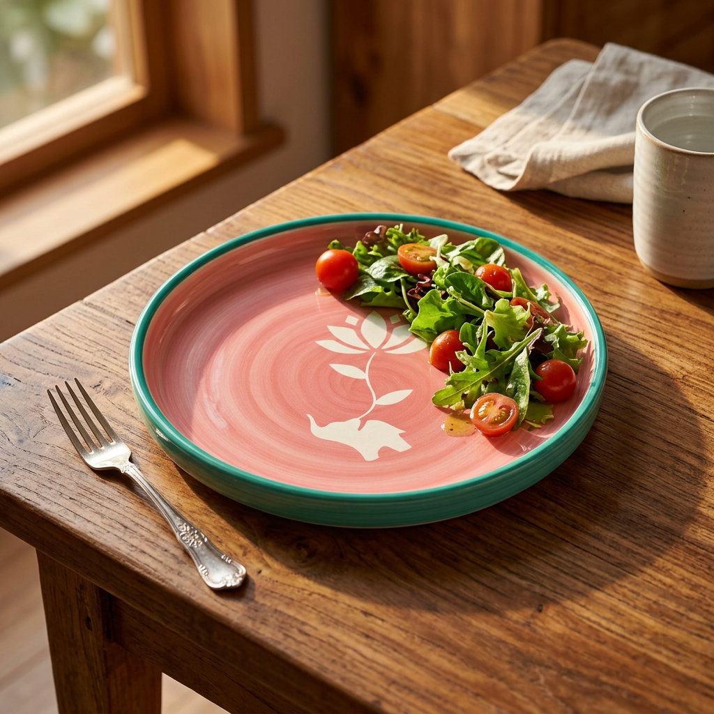 Lucky Lotus Handpainted Ceramic Plates (8 Inches) - Pink
