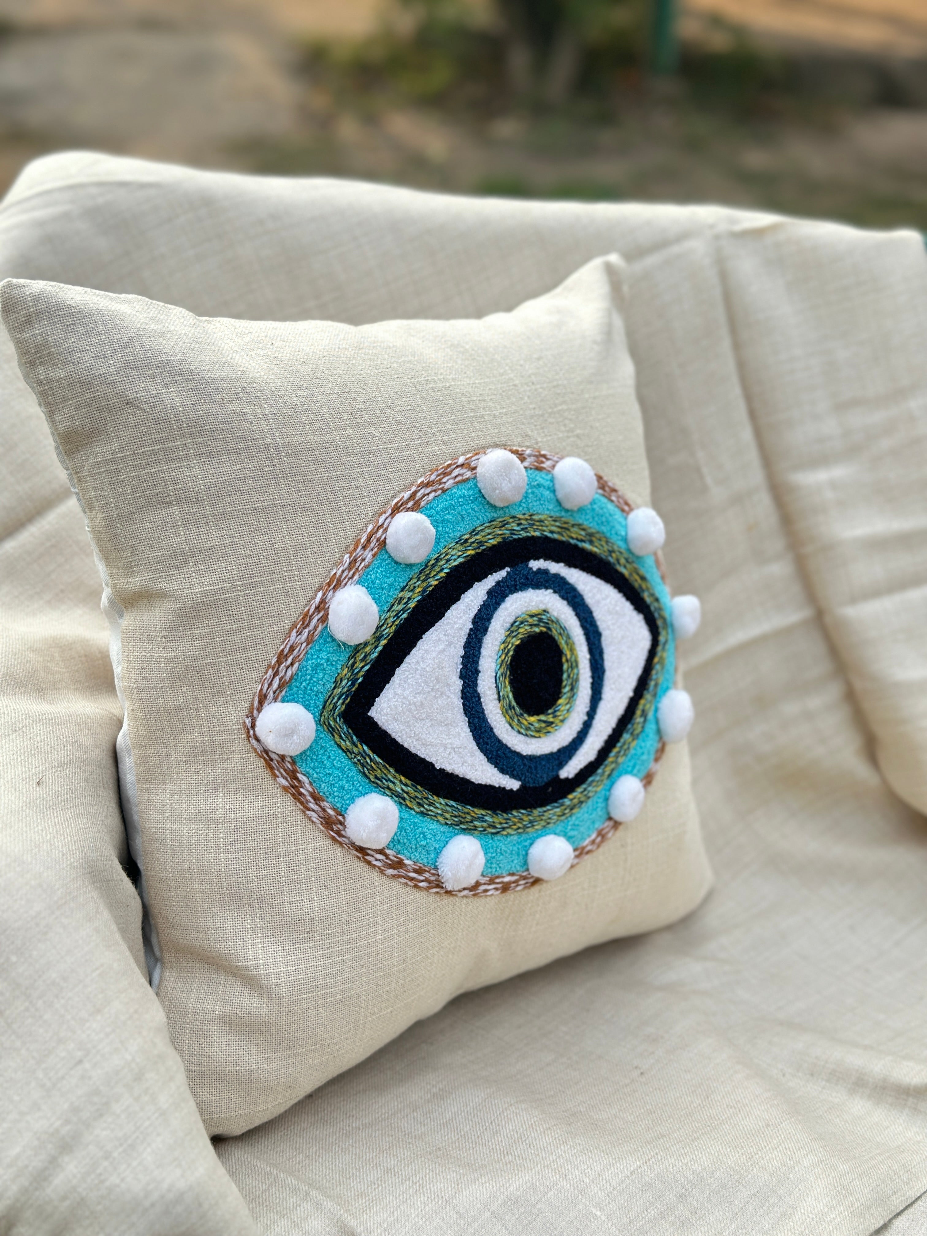 Evil Eye Embroidered Cushion Cover