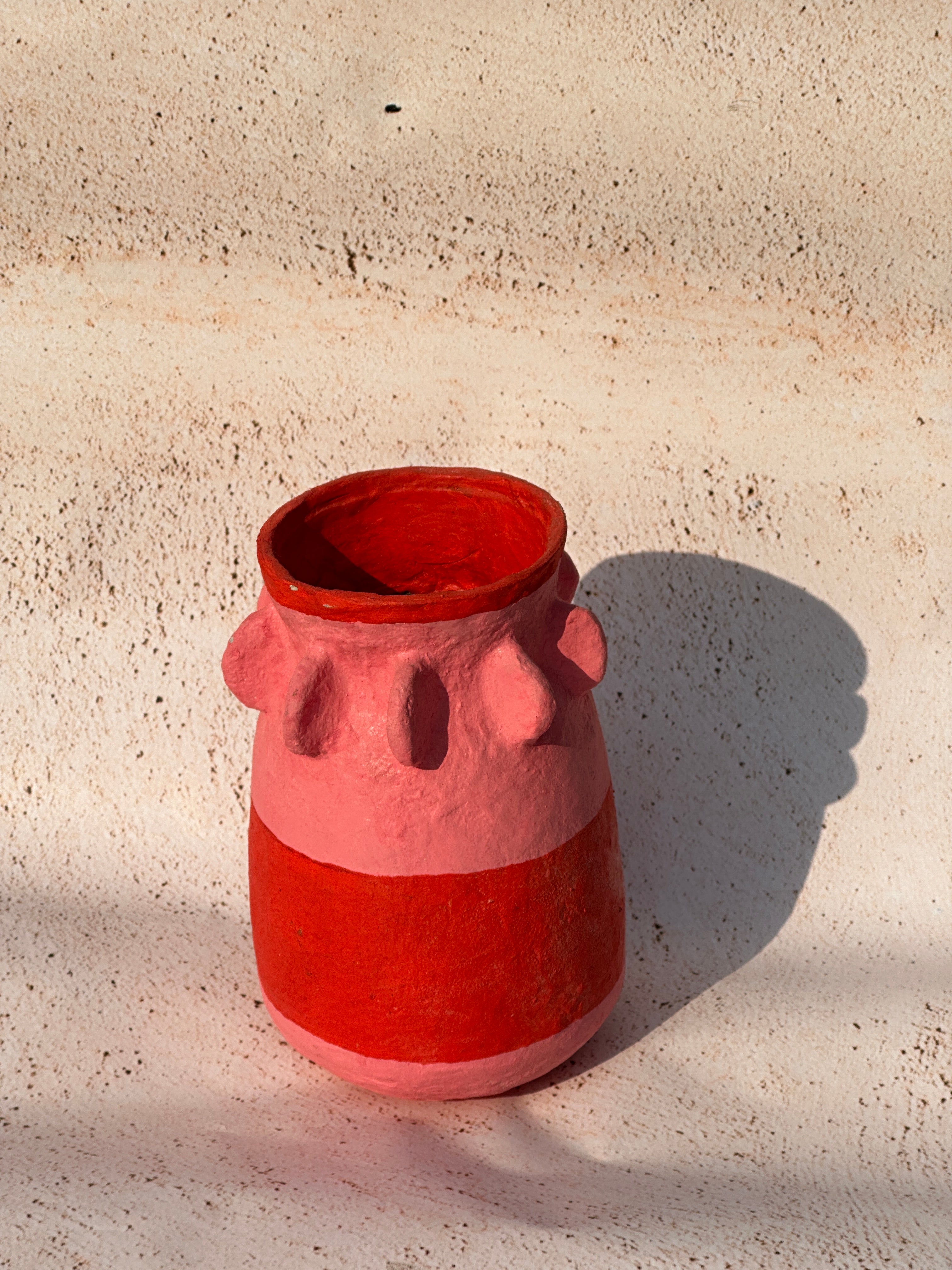 Stripe Red & Pink Paper Mache Vase