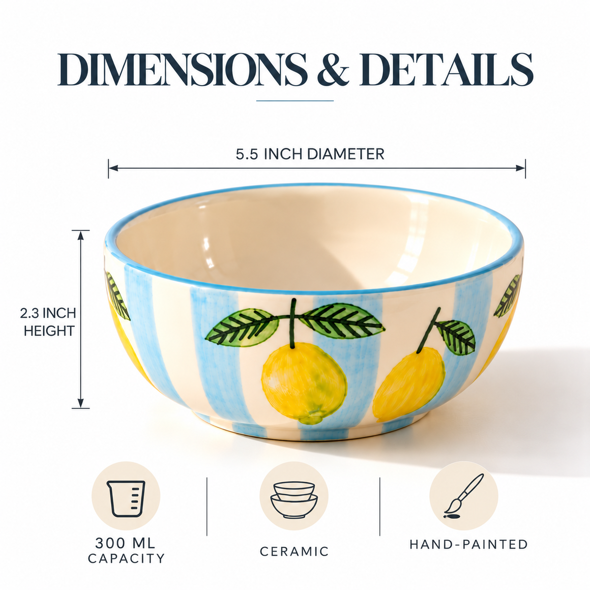 Lemon Stripe Elegance Ceramic Small Bowl