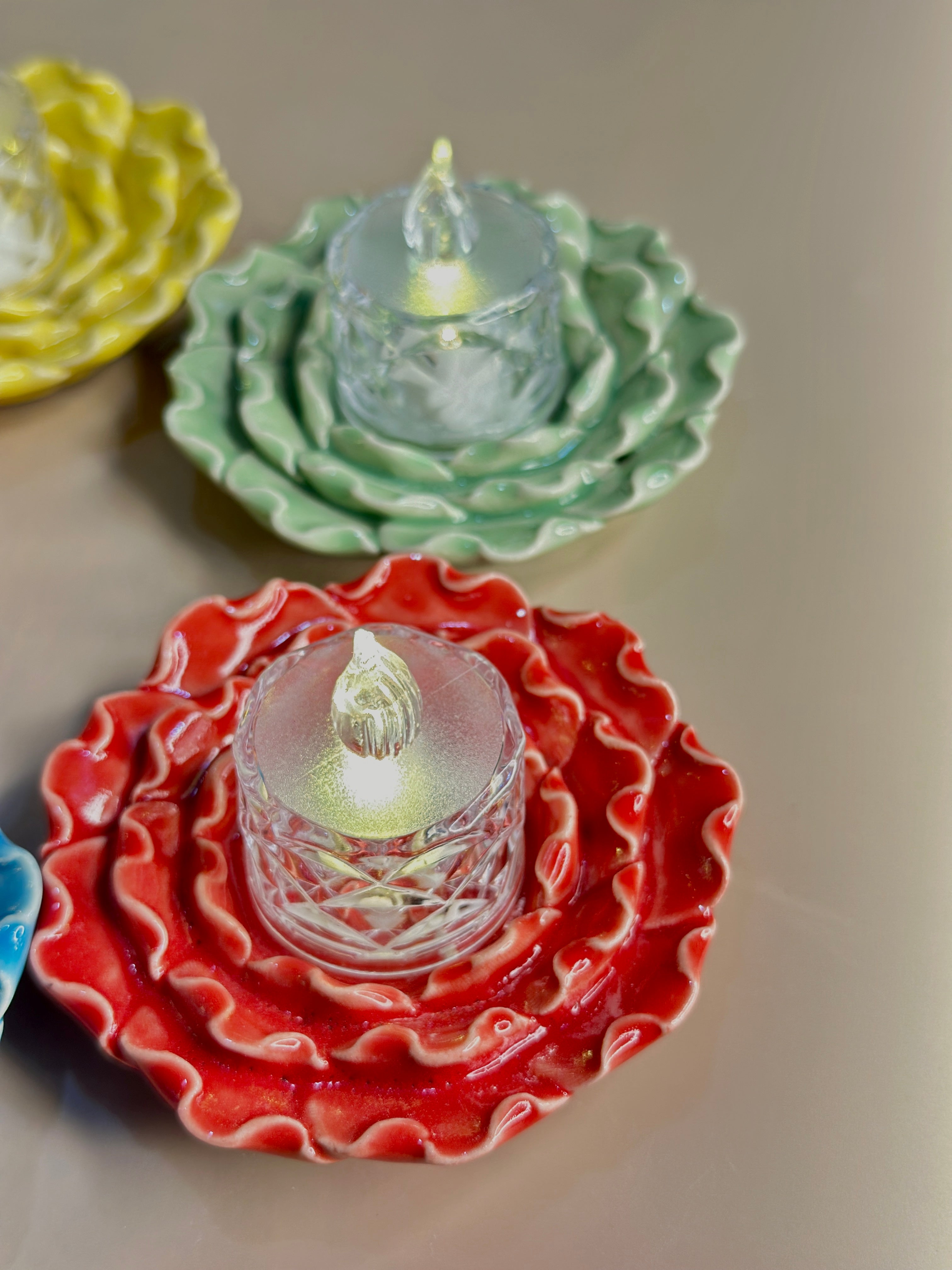 Lotus Petal Ceramic Diya Set of 5