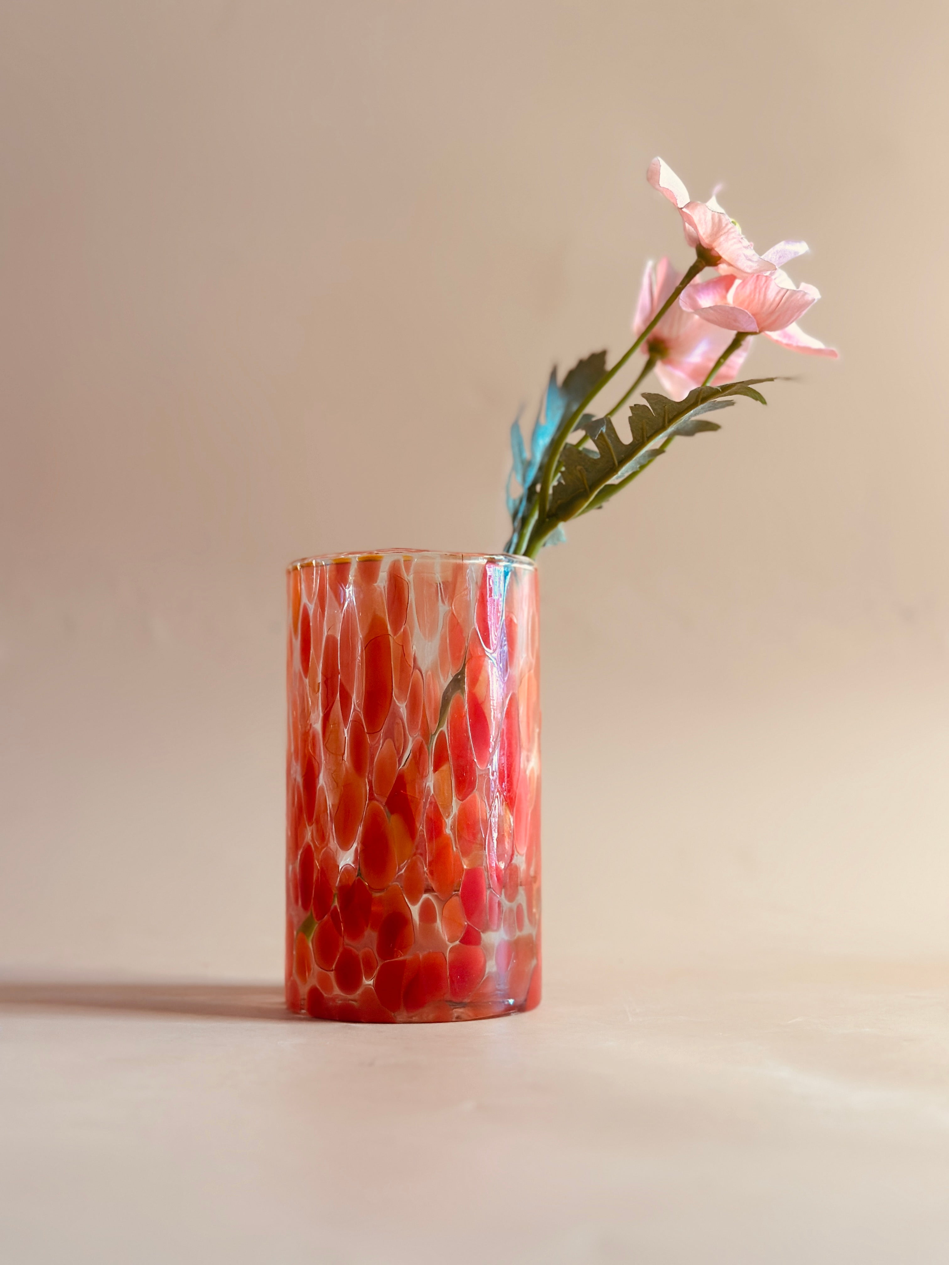 Antique Flat Glass Vase- Red