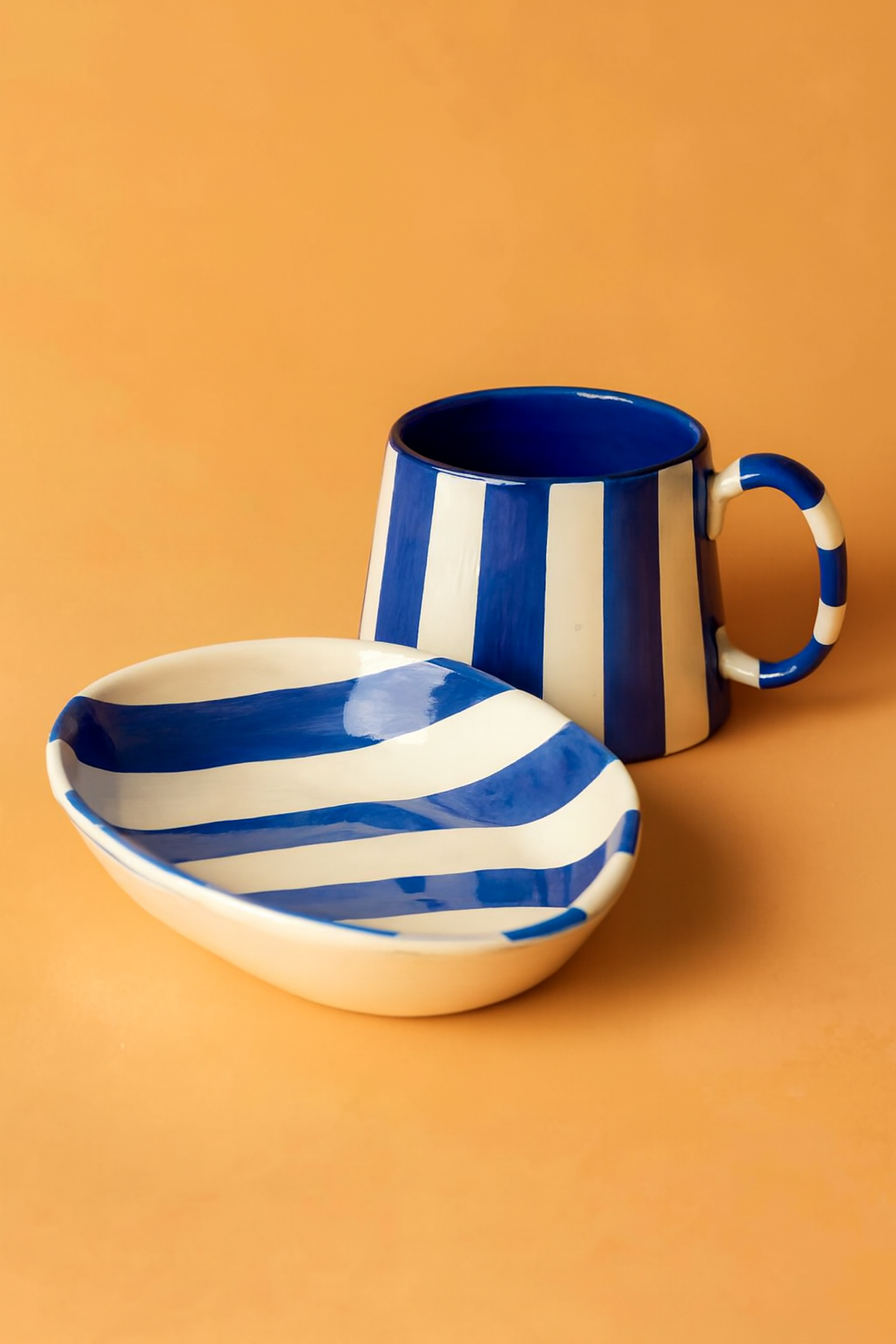 Dark Blue Stripe Ceramic Combo ( Bowl and Cup )