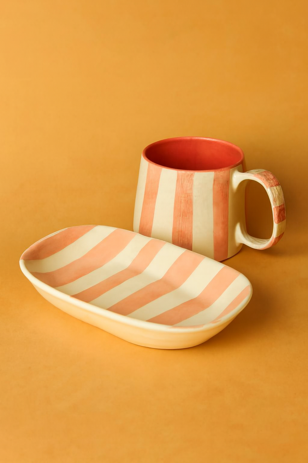 Pink Stripe Ceramic Combo ( Bowl and Cup )