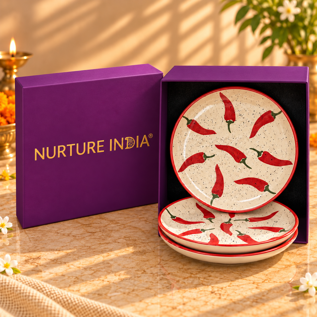 Set of 4 Plates - Gift Box ( Purple )