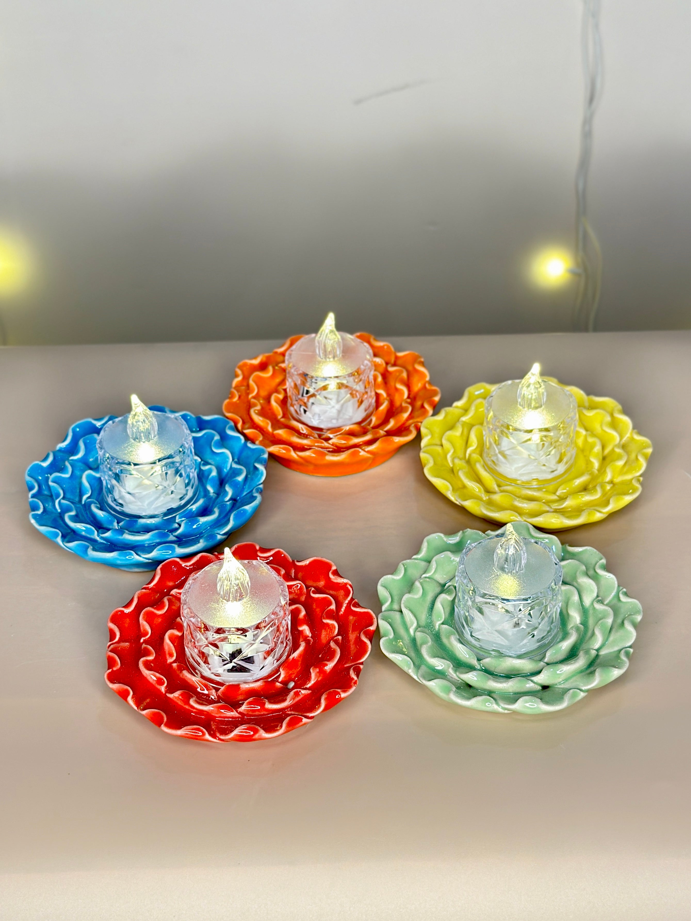 Lotus Petal Ceramic Diya Set of 5