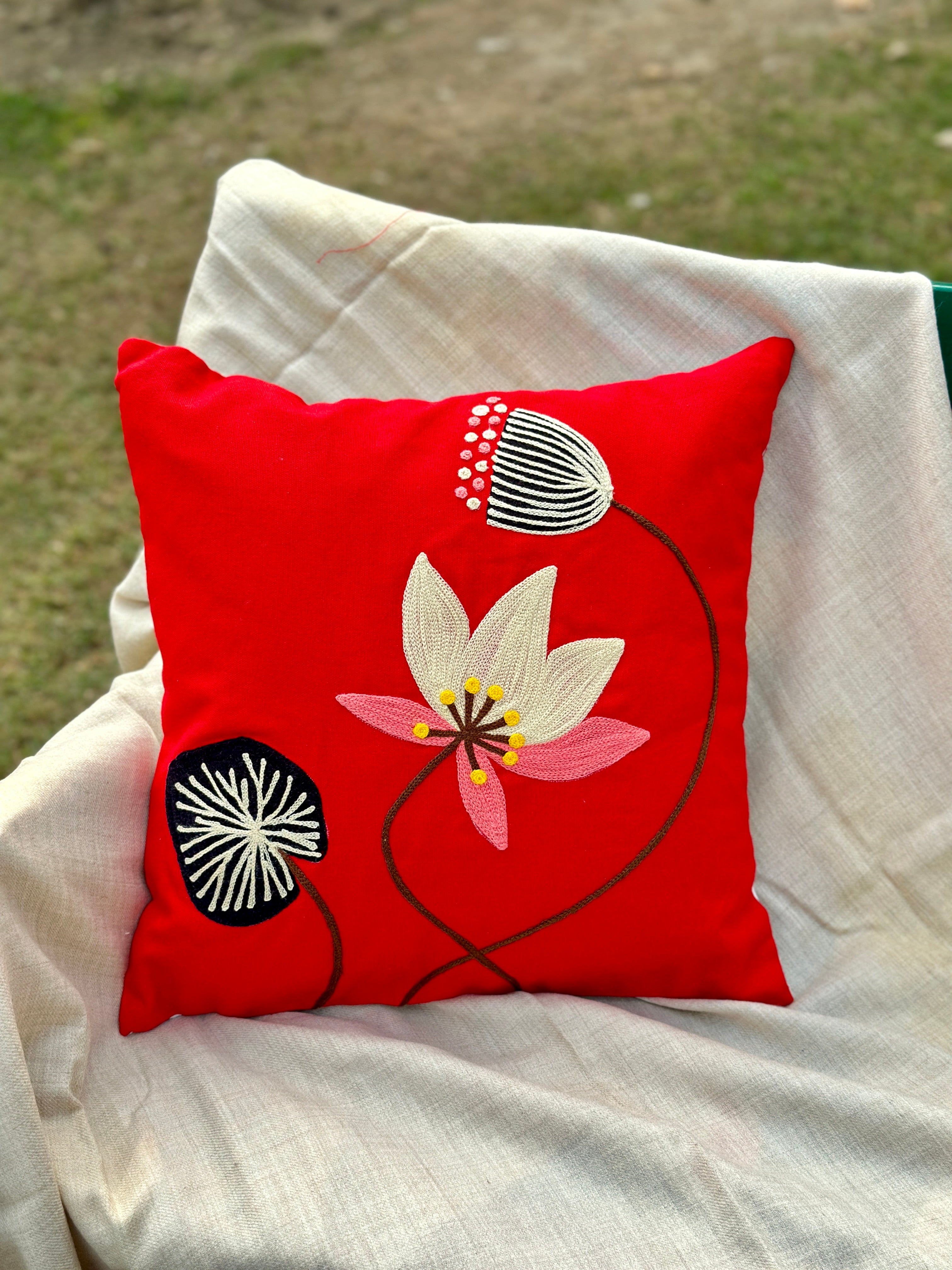 Lotus Red Pod Cushion Cover