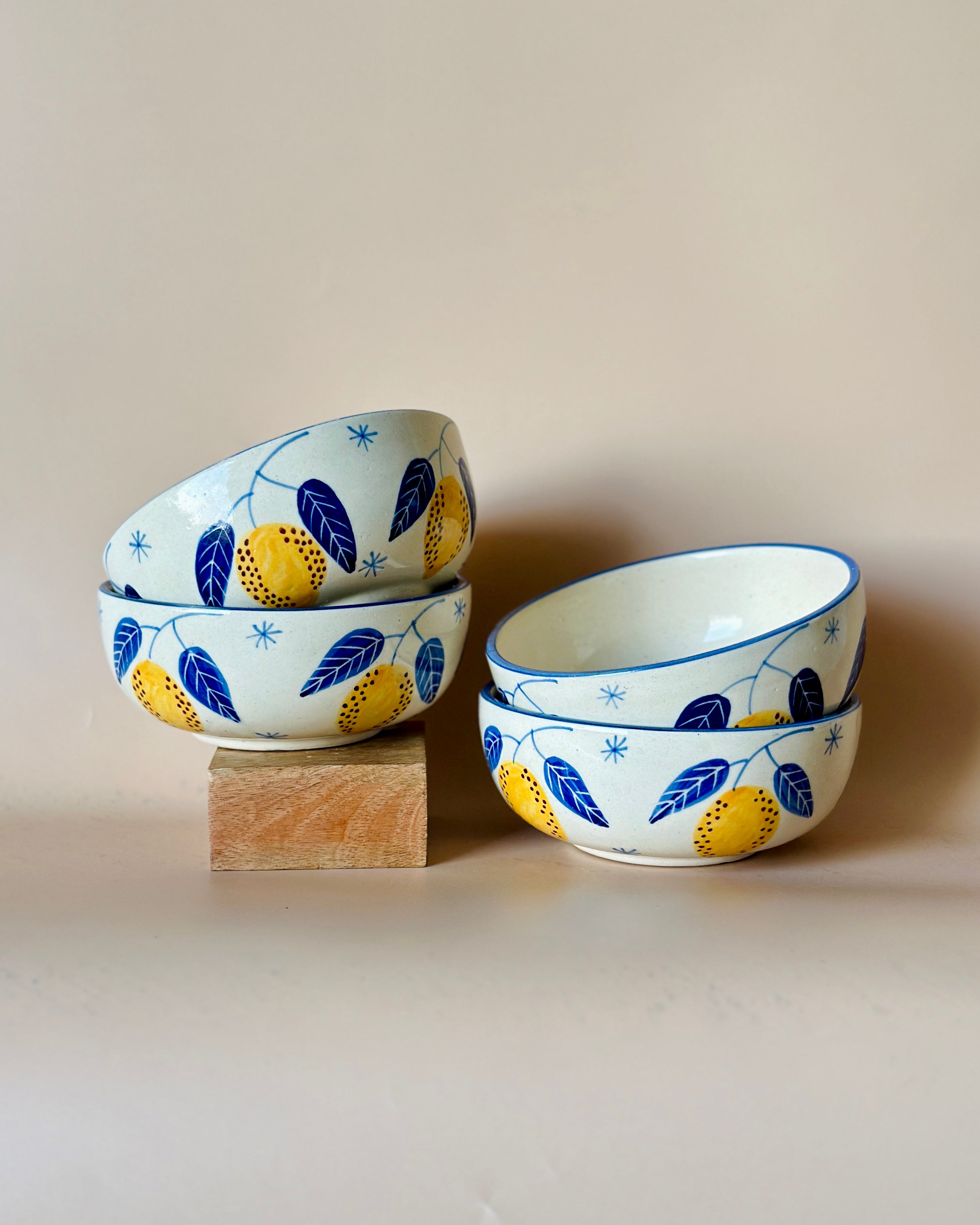 Lemon Leafy Ceramic Small Bowls Set of 4