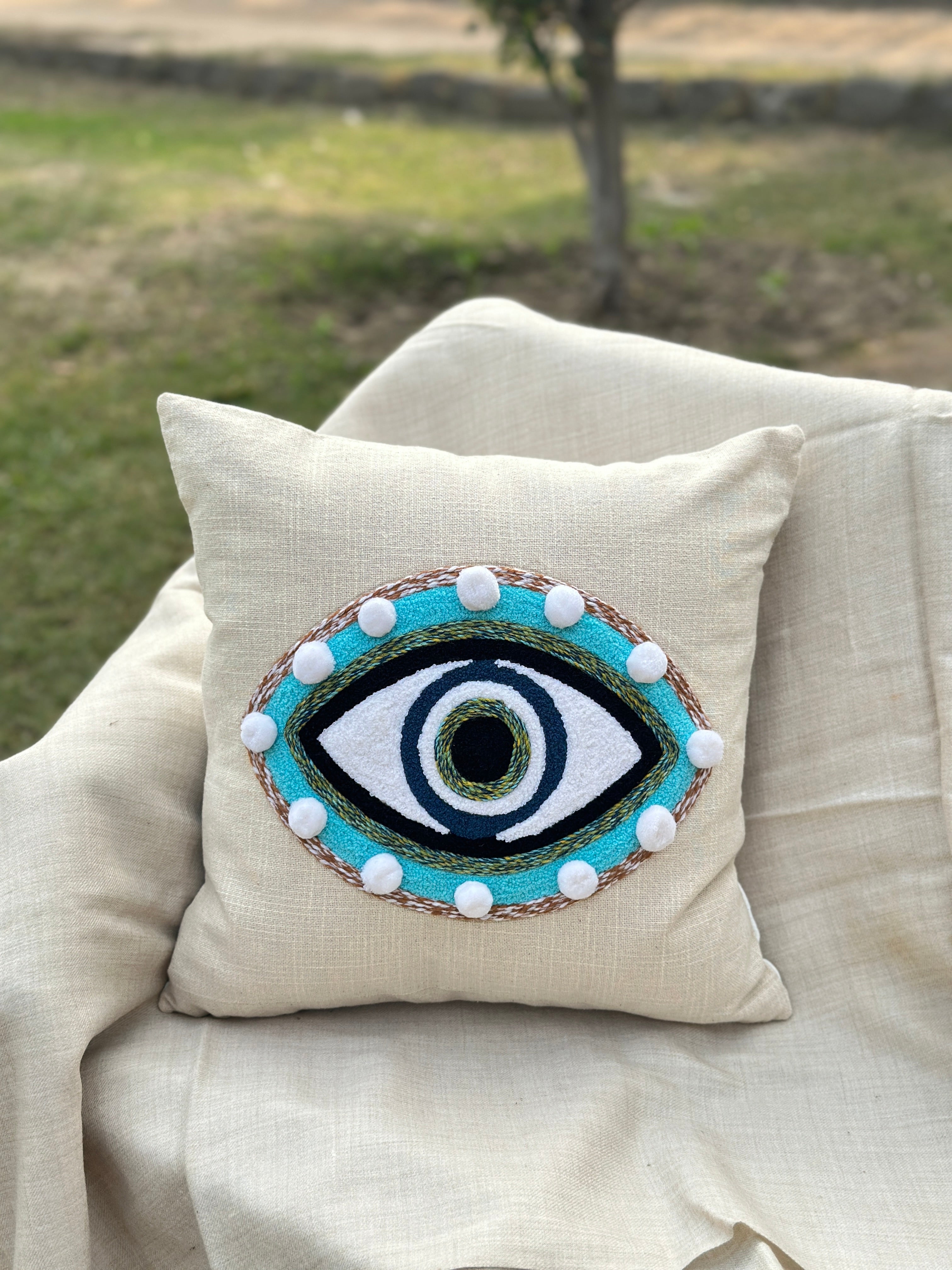 Evil Eye Embroidered Cushion Cover