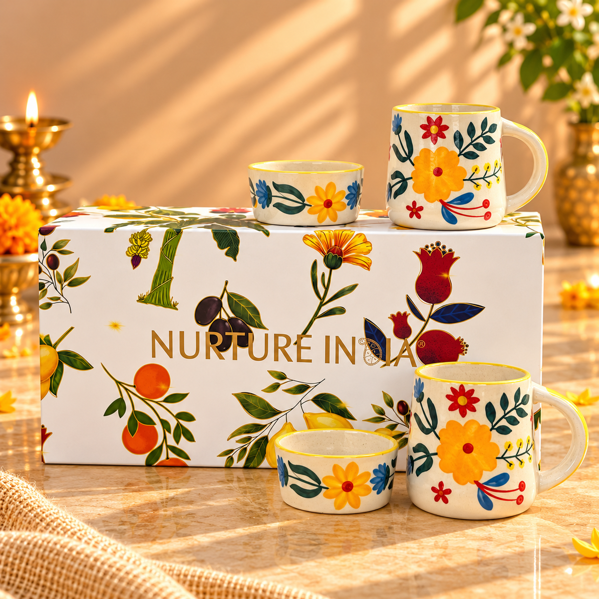 2 pcs Ramekin & 2 pcs Mugs Set - Gift Box