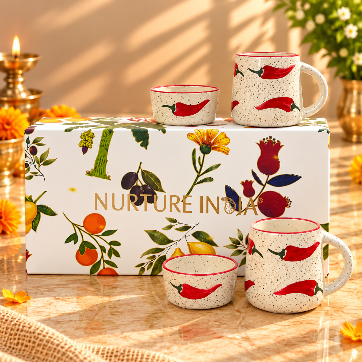 2 pcs Ramekin & 2 pcs Mugs Set - Gift Box