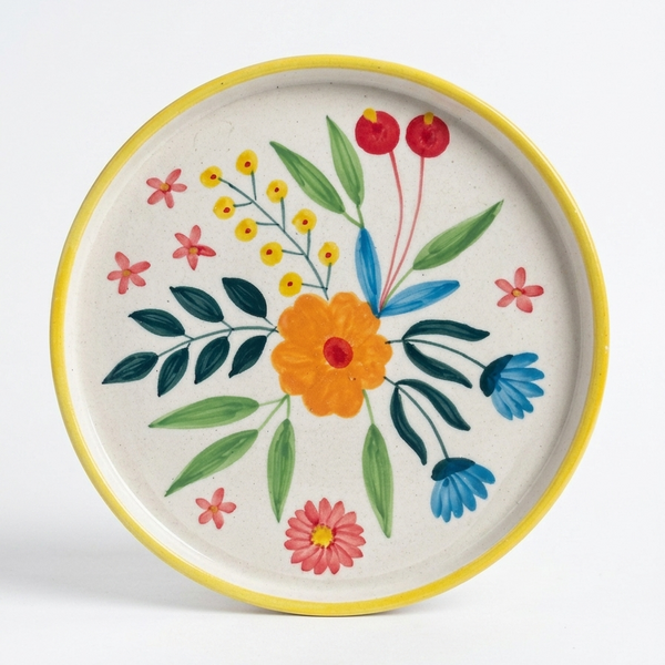 Decorative plate with floral design on a white background