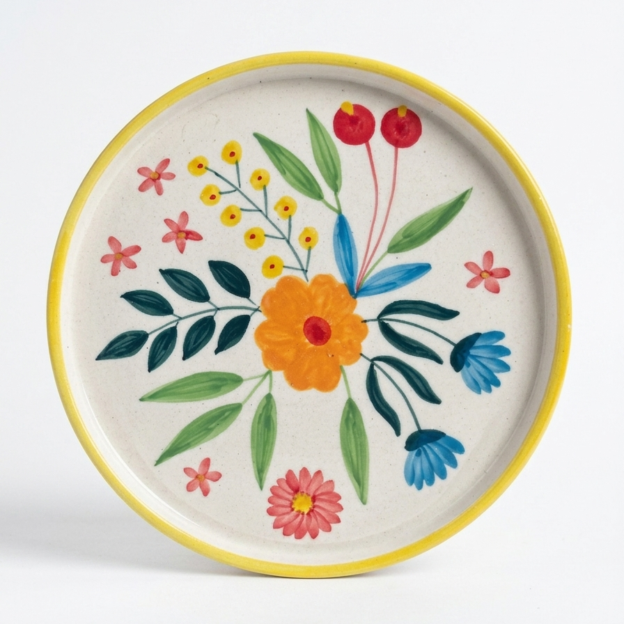 Decorative plate with floral design on a white background