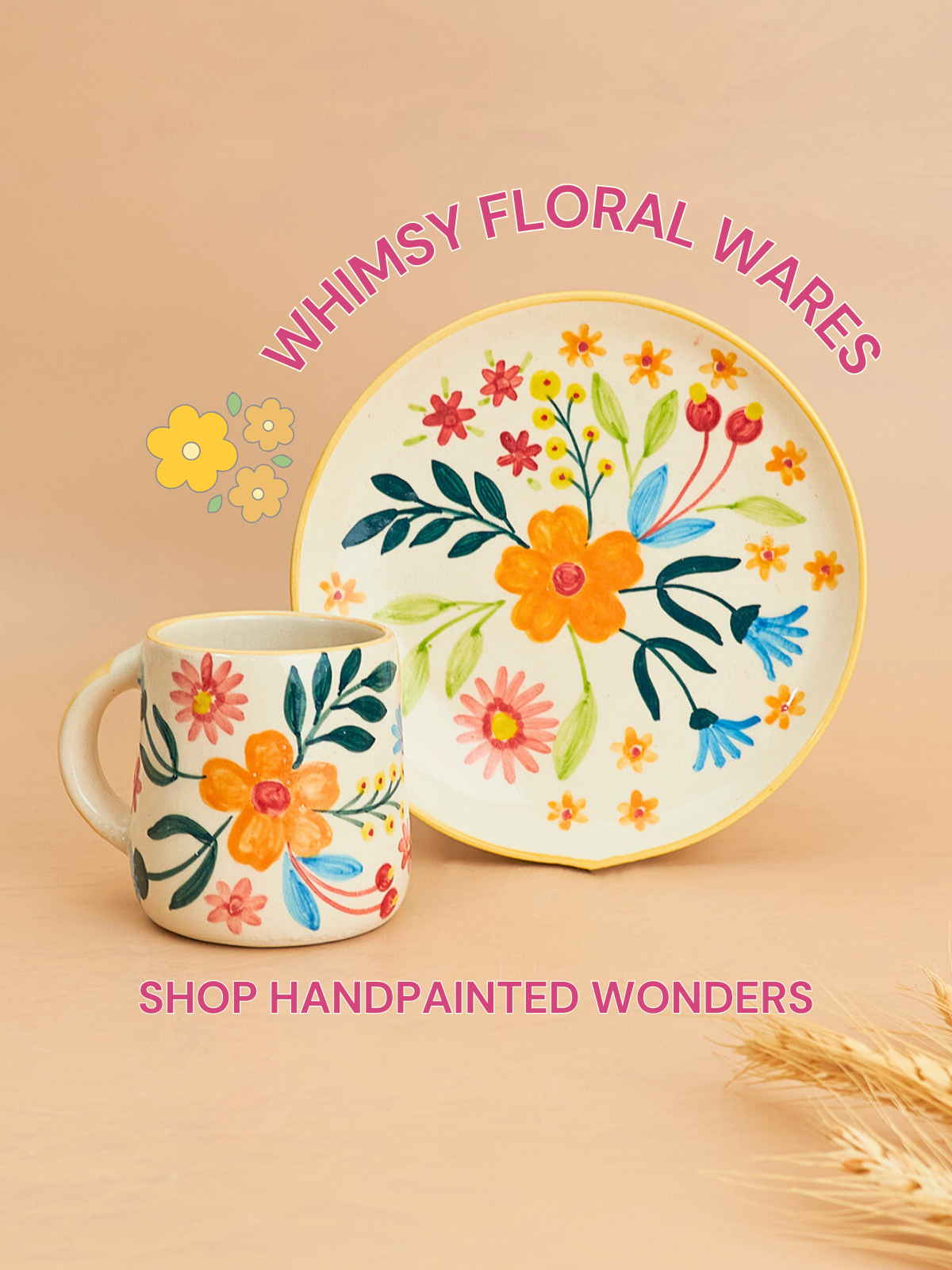 Floral Mugs & Plates Nurture India