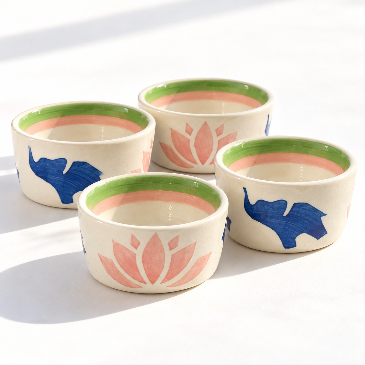 Lucky Lotus Handpainted Ceramic Ramekin Bowls Set of 4