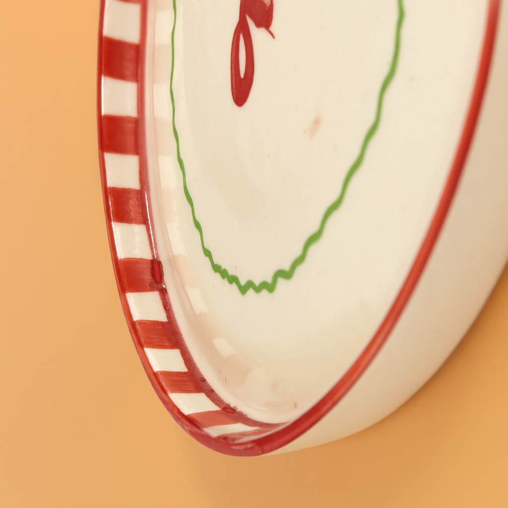 Candy Cane Bow Ceramic Snack Plate (8 inches)