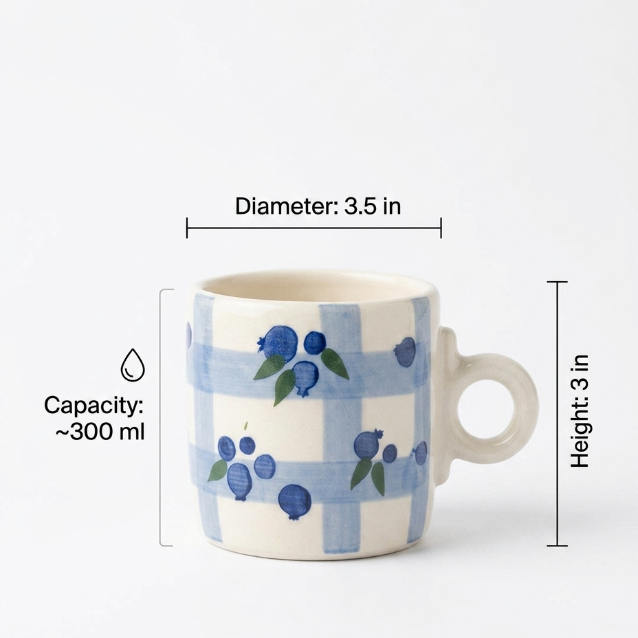 Hand-Detailed Blueberry Lattice Stoneware Mug - Unique Circular Ring Grip Cup