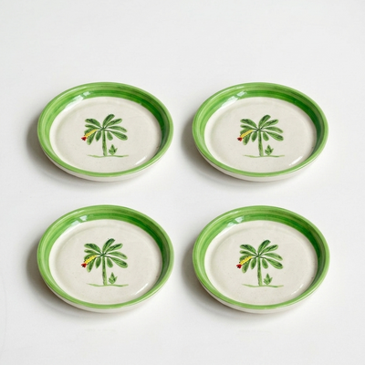 Banana Bloom Handpainted Ceramic Tapas Plate Set of 4