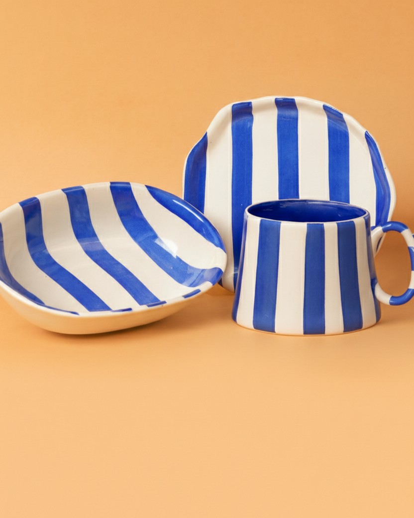 Dark Blue Stripe Ceramic set of 3