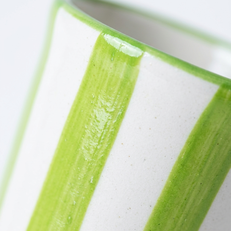 Ceramic Green Stripe Glass- 3 Inches(Set Of 2)