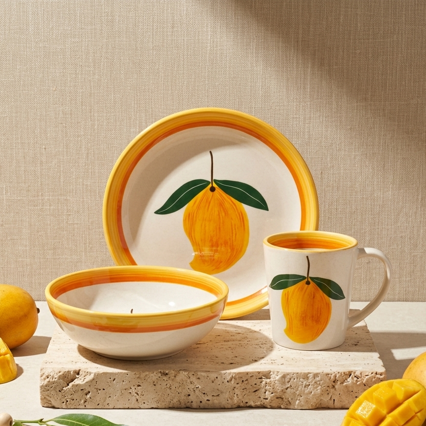 Aam Bagaan Handpainted Ceramic Breakfast Set of 3