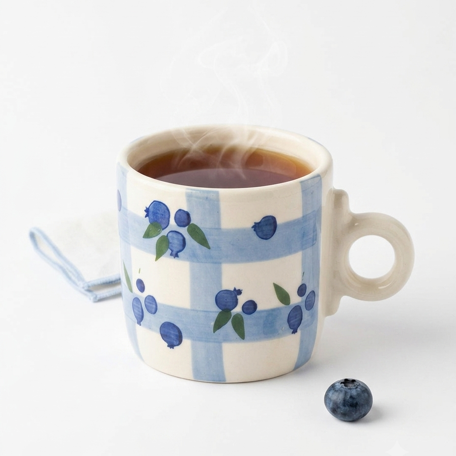 Hand-Detailed Blueberry Lattice Stoneware Mug - Unique Circular Ring Grip Cup