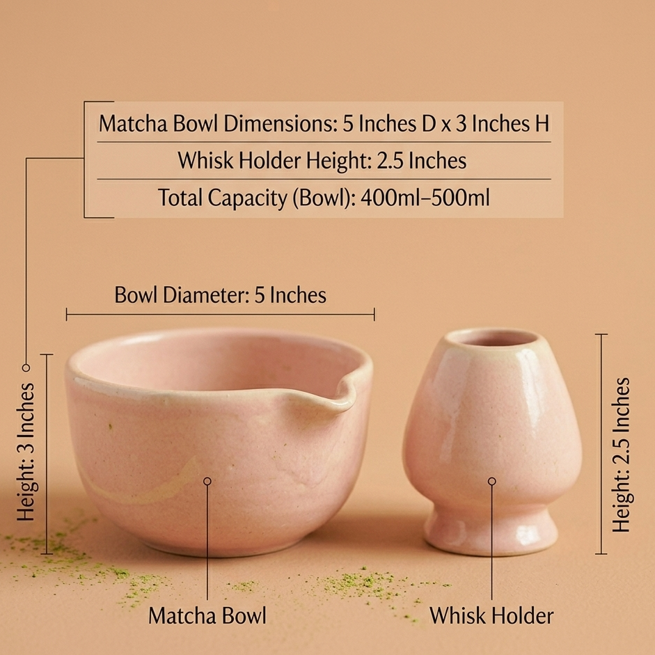 Pastel Pink Matcha Bowl & Whisk Holder Set