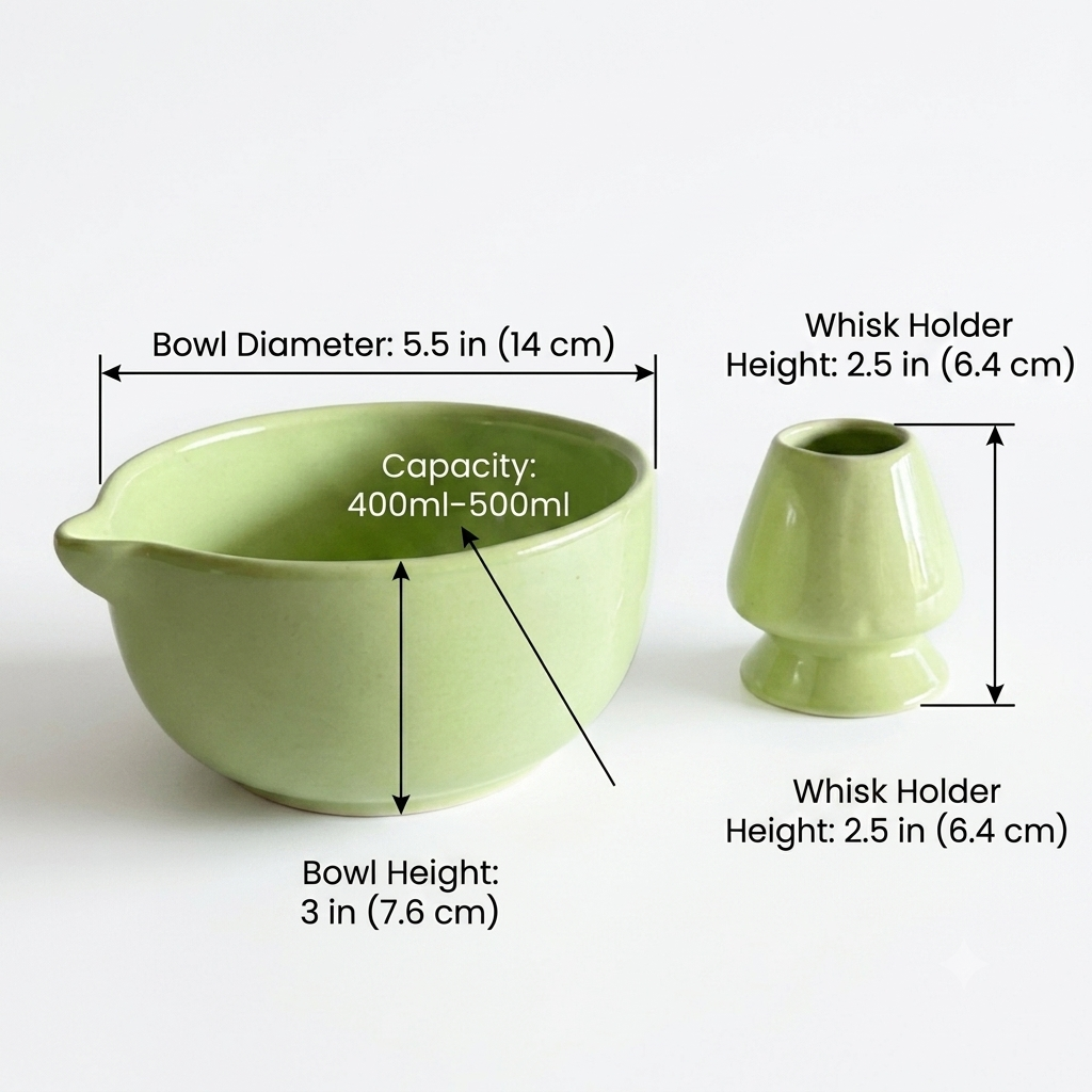 Pastel Green Matcha Bowl & Whisk Holder Set