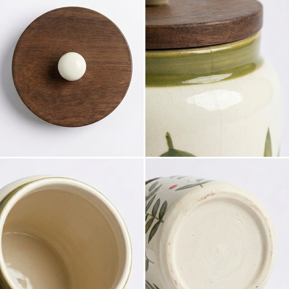 Olive Leaf Ceramic Jar - 800ml