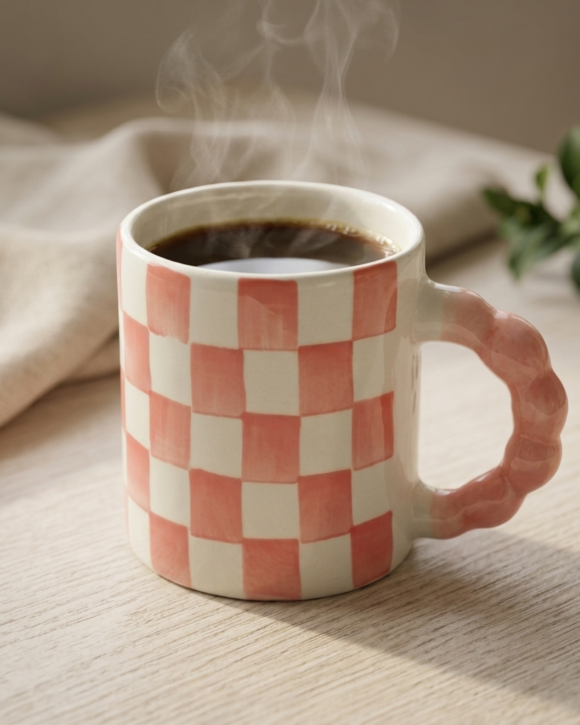 Ghingham Checkerboard Print- Pink Mug