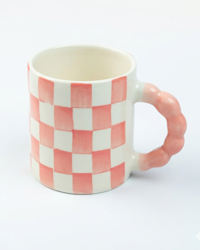 Ghingham Checkerboard Print- Pink Mug
