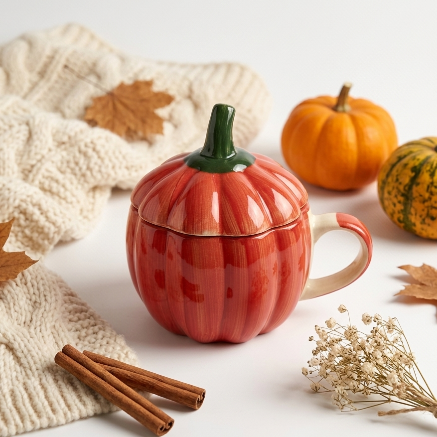 Red Pumpkin Ceramic Coffee Mug with Lid (300 ml )