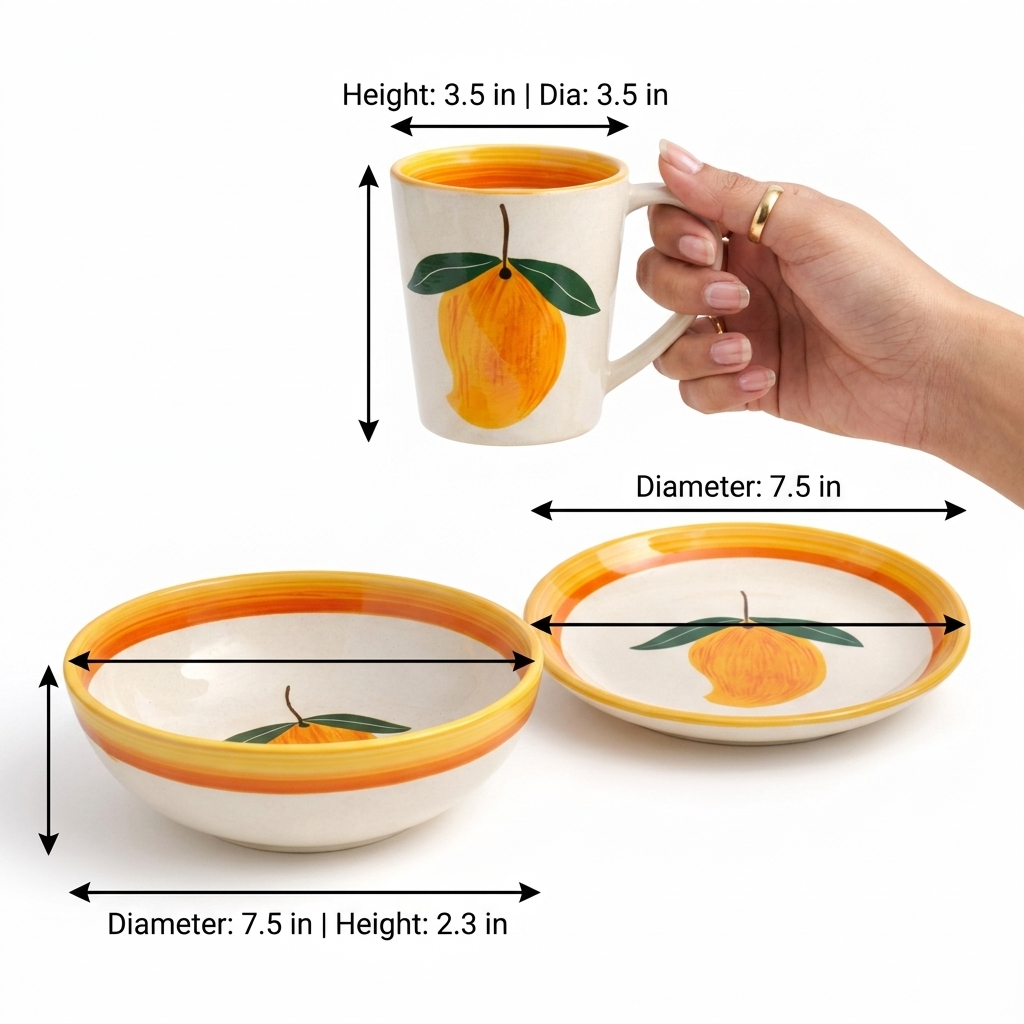 Aam Bagaan Handpainted Ceramic Breakfast Set of 3