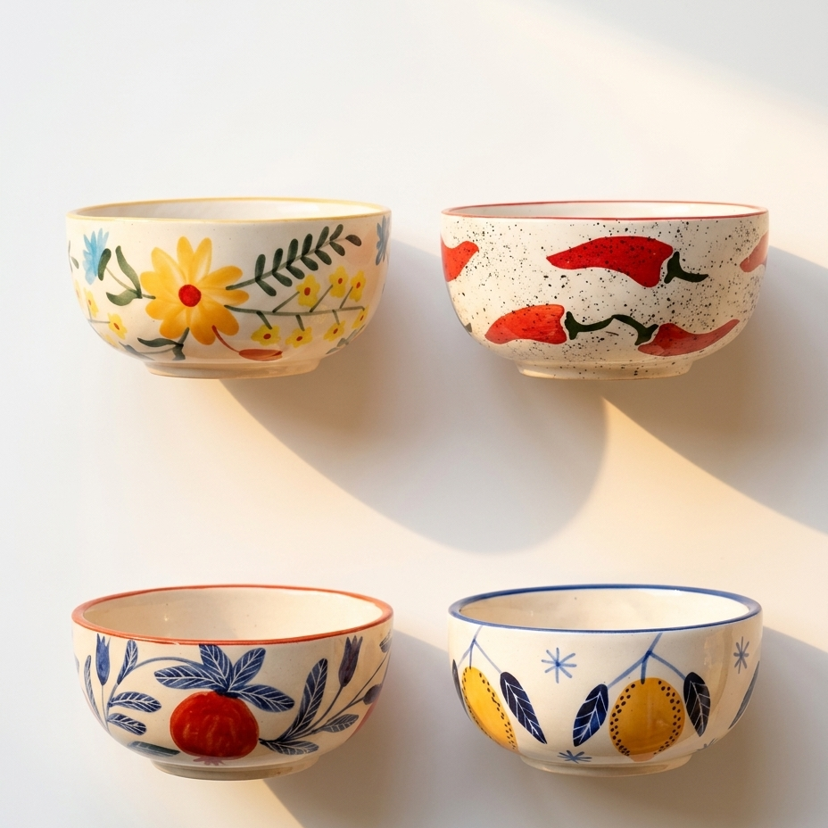 Small Bowls Lemon Anaar Mirchi Floral Combo - Buy 3 Get 1 Free