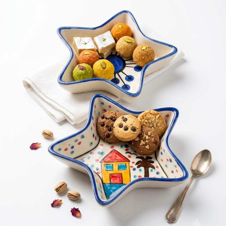 Hand-Painted Star Shape Ceramic Snack Platter (Set of 2)