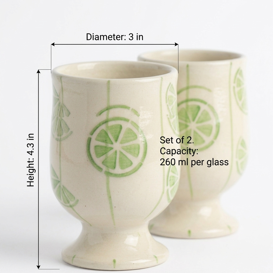 Sweet Lime Hand‑Painted Ceramic Pedestal Juice Glass –Set of 2 (260ml)