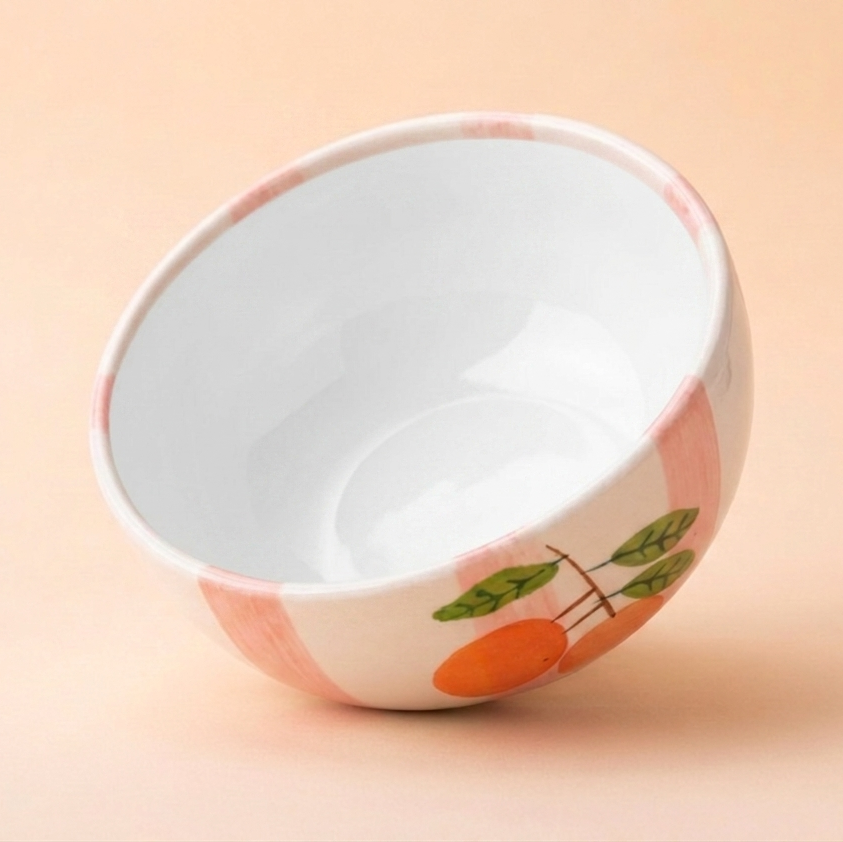 Pink Stripe with Oranges Ceramic Small Bowl