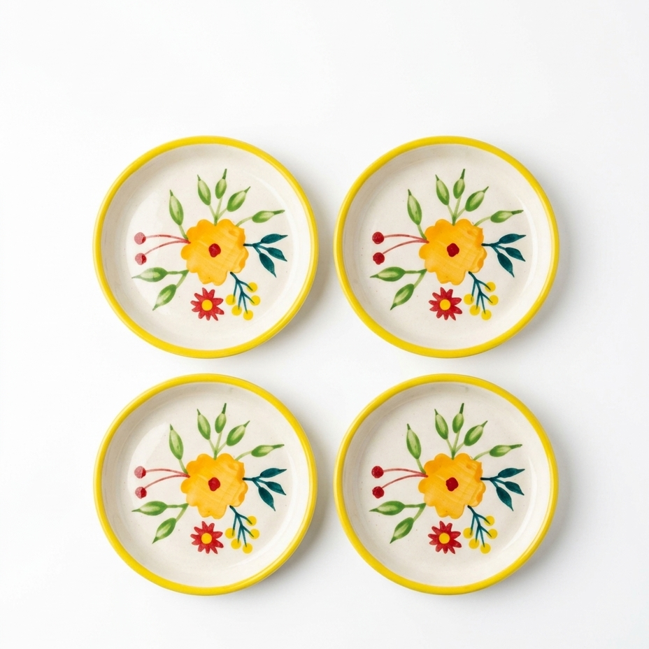 Elegant Ceramic Tapas Plates with Floral Design – Set of 4 (5.5 Inch)