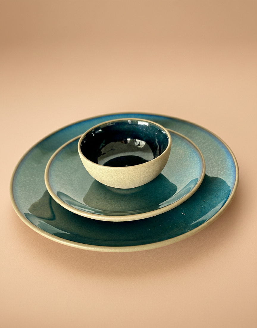 Ink Blue Dinner Set of 3 Glossy