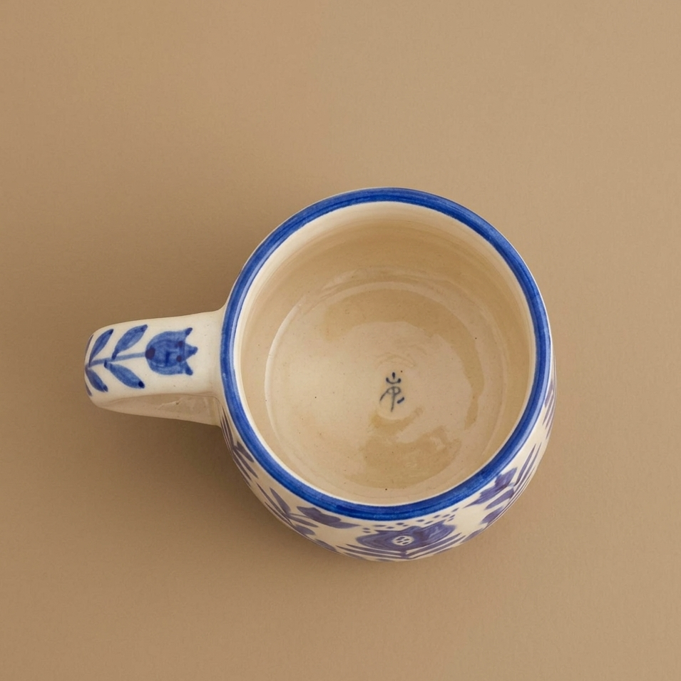 Anaar & Floral Folk Art Ceramic Mug (Blue)