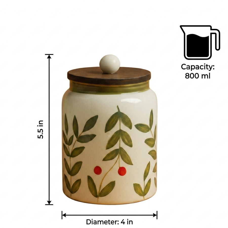Olive Leaf Ceramic Jar - 800ml