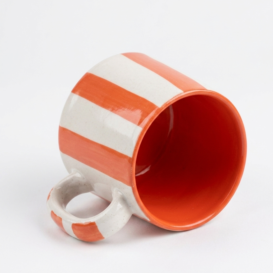 Vintage Orange Stripe Ceramic Coffee Cup - 220ml
