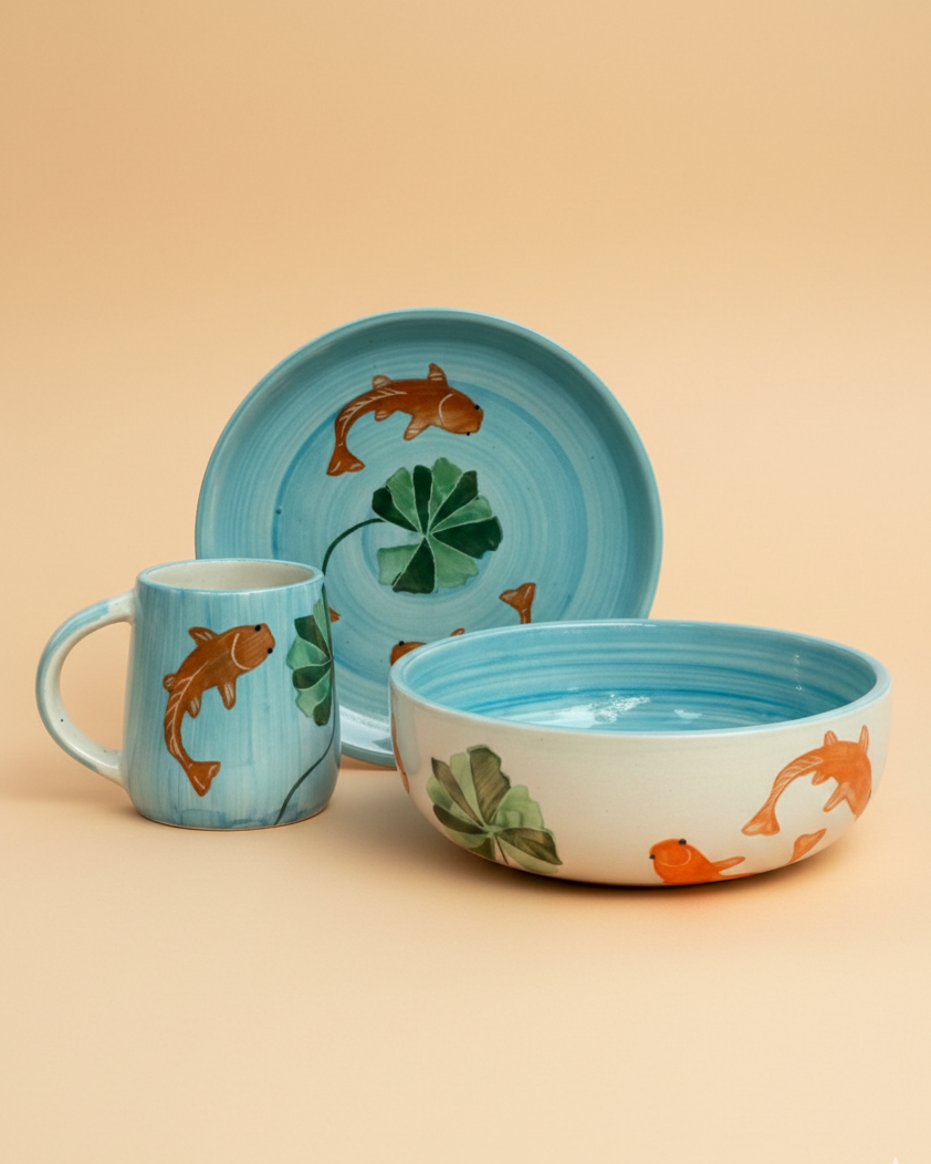 Koi Mulaqaat Fish Handpainted Ceramic Breakfast Set of 3