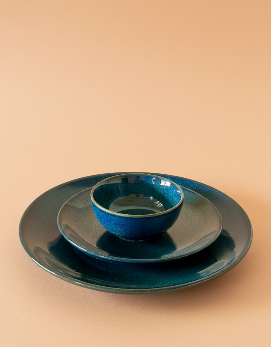 Indigo Blue Dinner Set of 3 Glossy